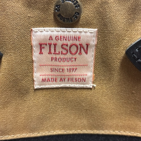 Filson Black Wool and Khaki Duck cloth tote bag 12”w x 16” long. Handles 12” - Picture 2 of 4